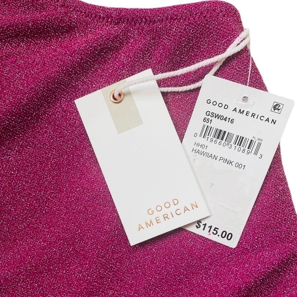 GOOD AMERICAN Hawaiian Pink Sparkle Racerback One Piece Swimsuit Size 7(4XL) NWT - Picture 10 of 11